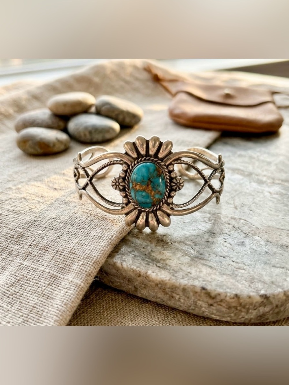 Vintage Sterling Silver Turquoise Cuff Bracelet | Southwest Silver Bangle
